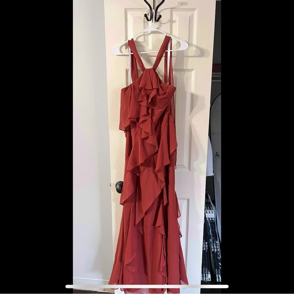 Halter Neck Ruffle Maxi Dress - Rust - Picture 3 of 3